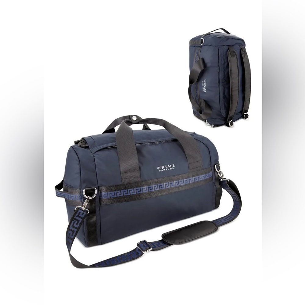 NWT Versace Parfums Duffel Navy Backpack faux leather